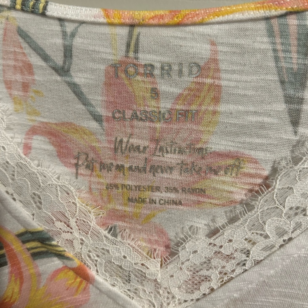 Torrid Floral Lace Trim Chemise - White and Pink